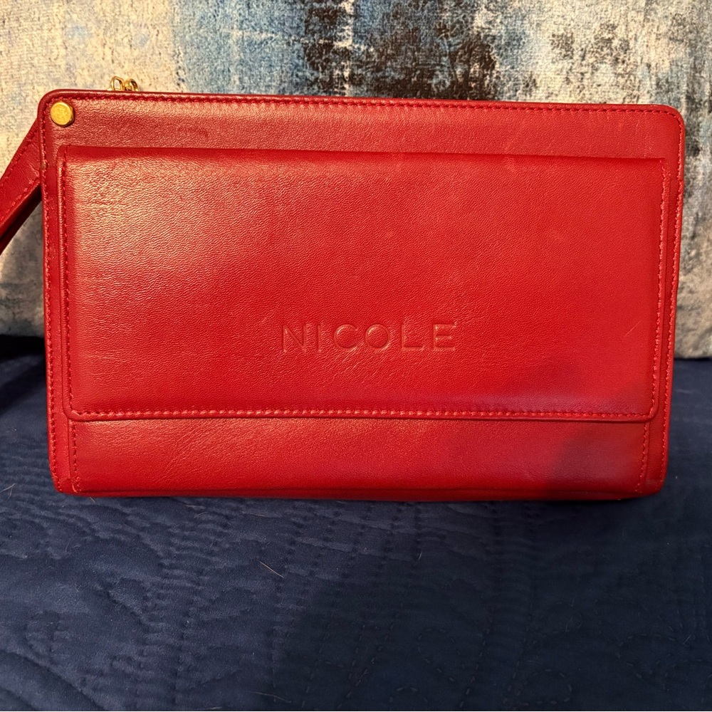Nicole Red Leather Clutch with Wristlet